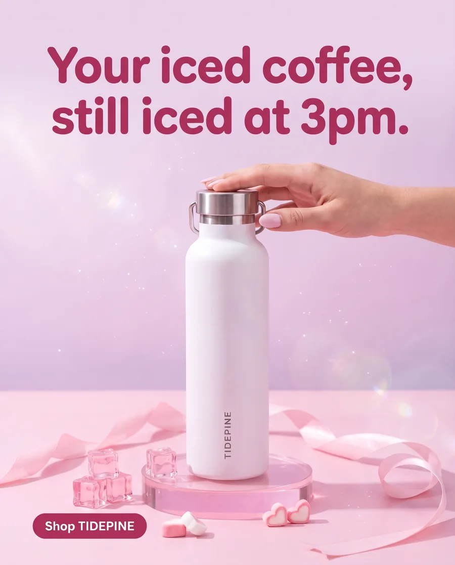 Example base ad: Your iced coffee, still iced at 3pm.